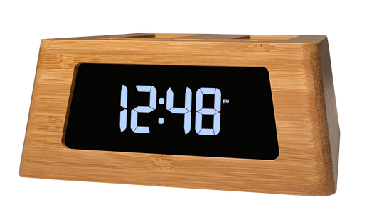 New! Power Hub Ultra with Alarm Clock - Charge up to 6 devices using 1 wall outlet - Great Useful Stuff - Bamboo