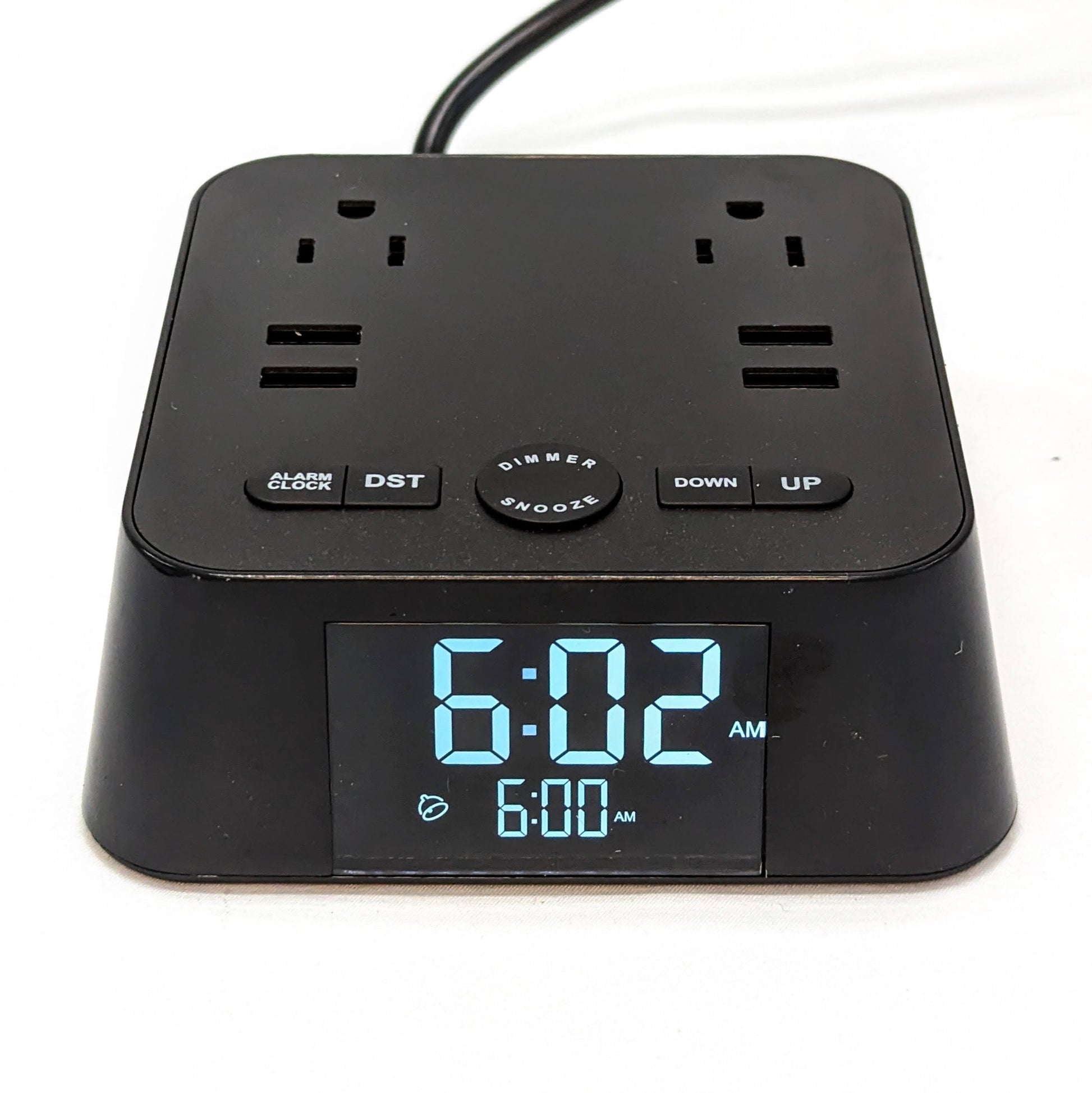 New! Power Hub Ultra with Alarm Clock - Charge up to 6 devices using 1 wall outlet - Great Useful Stuff - No cover