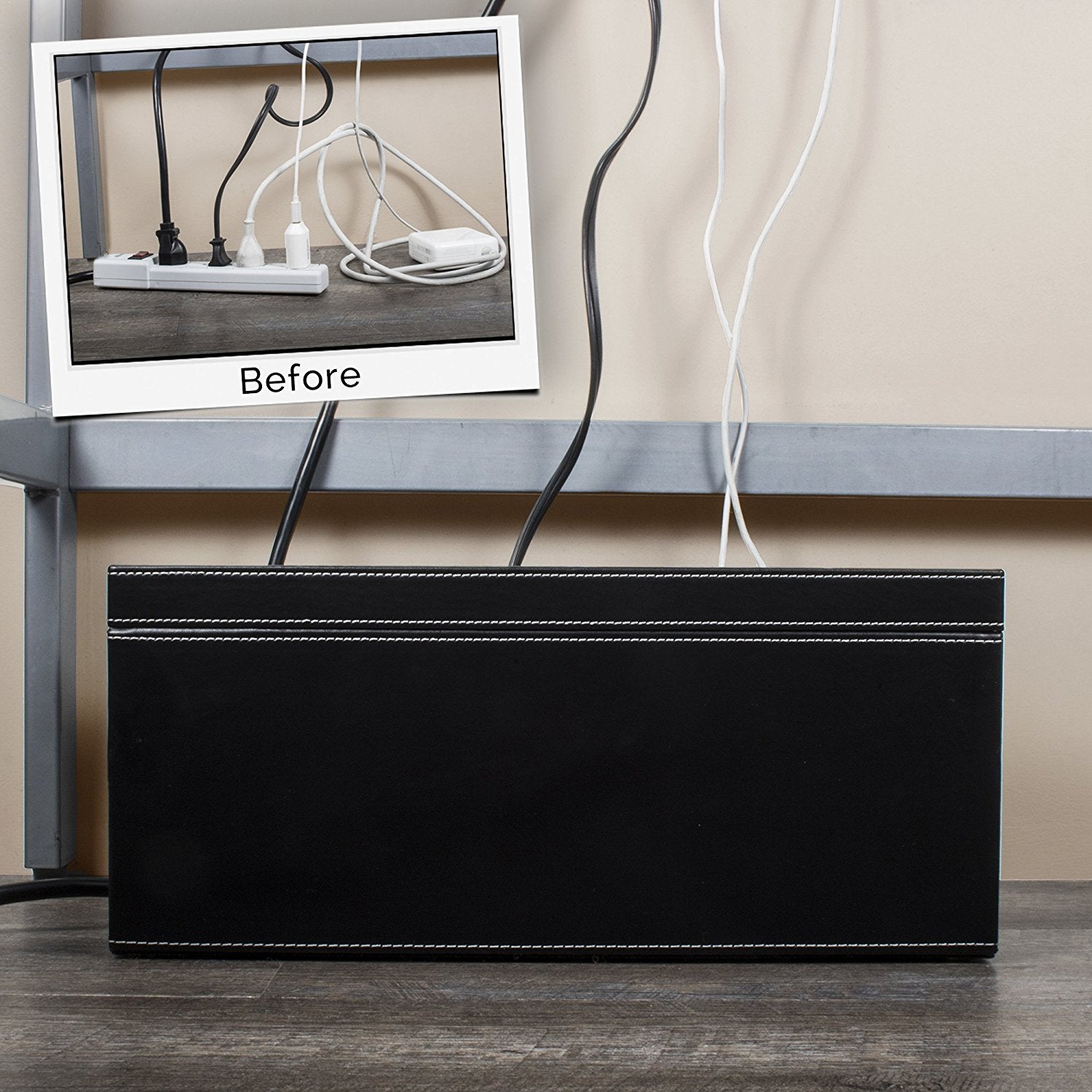 Large Cable Cubby - Black Leatherette - Great Useful Stuff