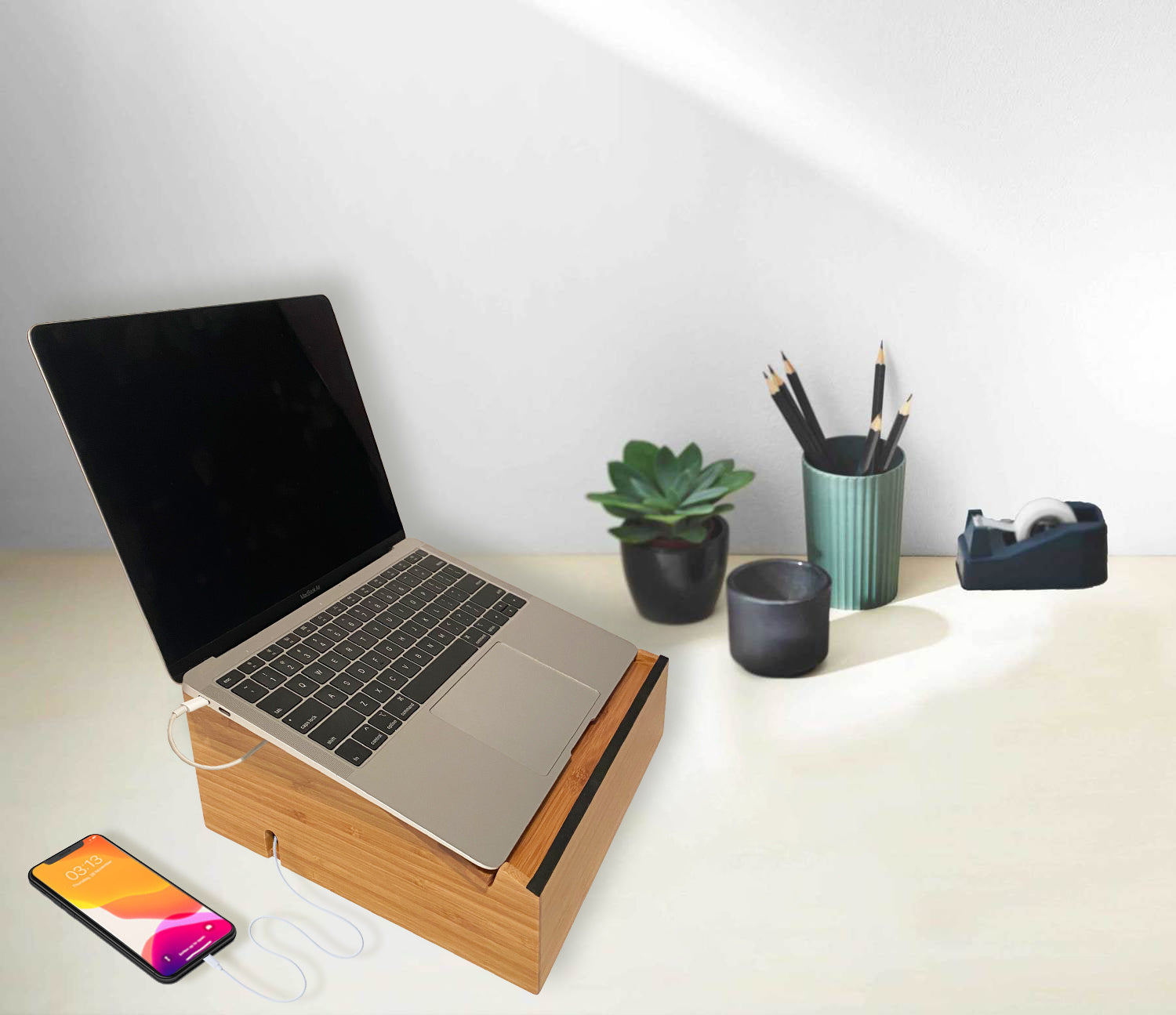 Laptop Stand And Organizer with Built-In Power Hub And Dry Erase Board - Great Useful Stuff - NEW