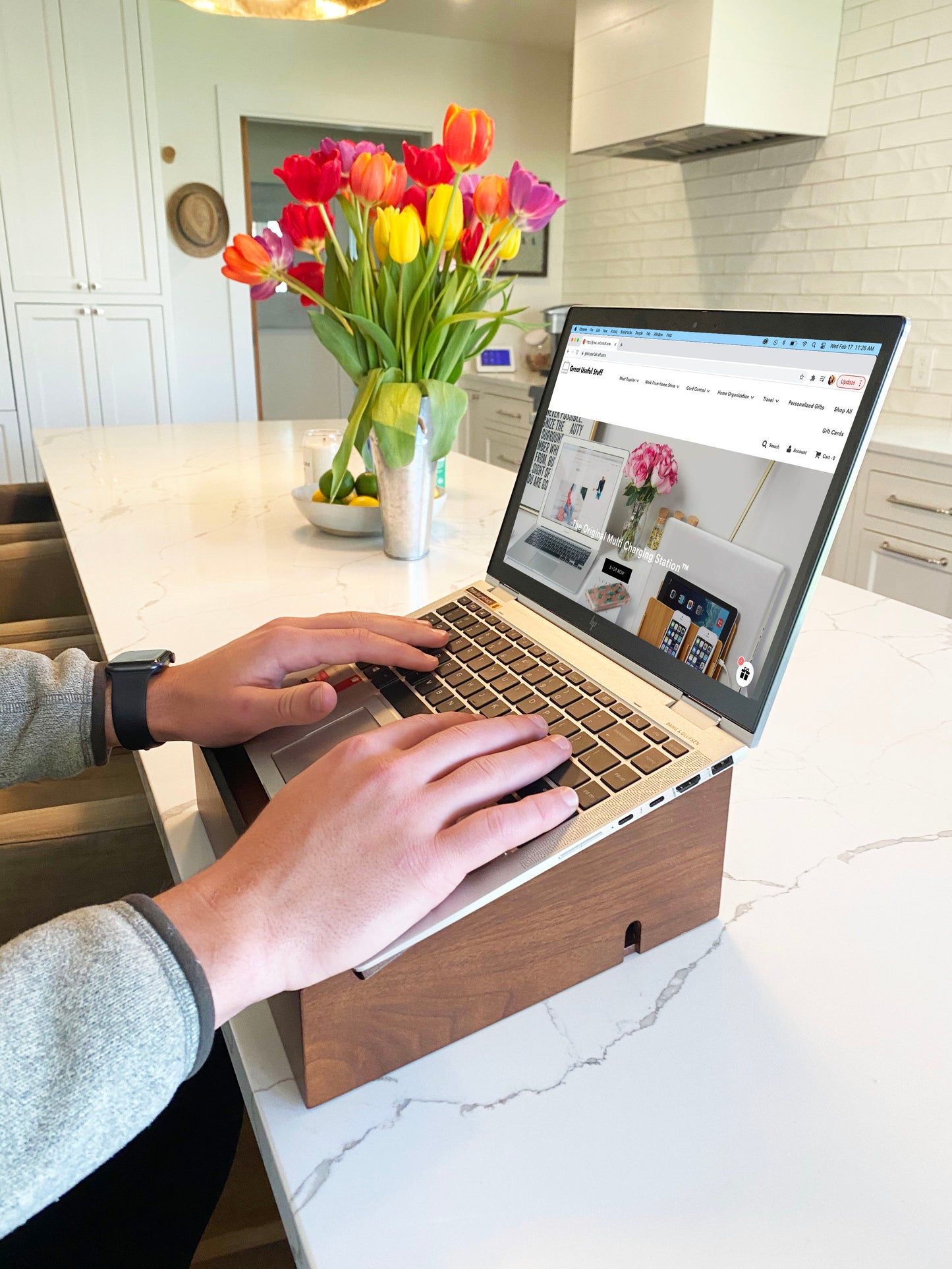 Laptop Stand and Organizer with Built-In Power Hub and Dry Erase Board