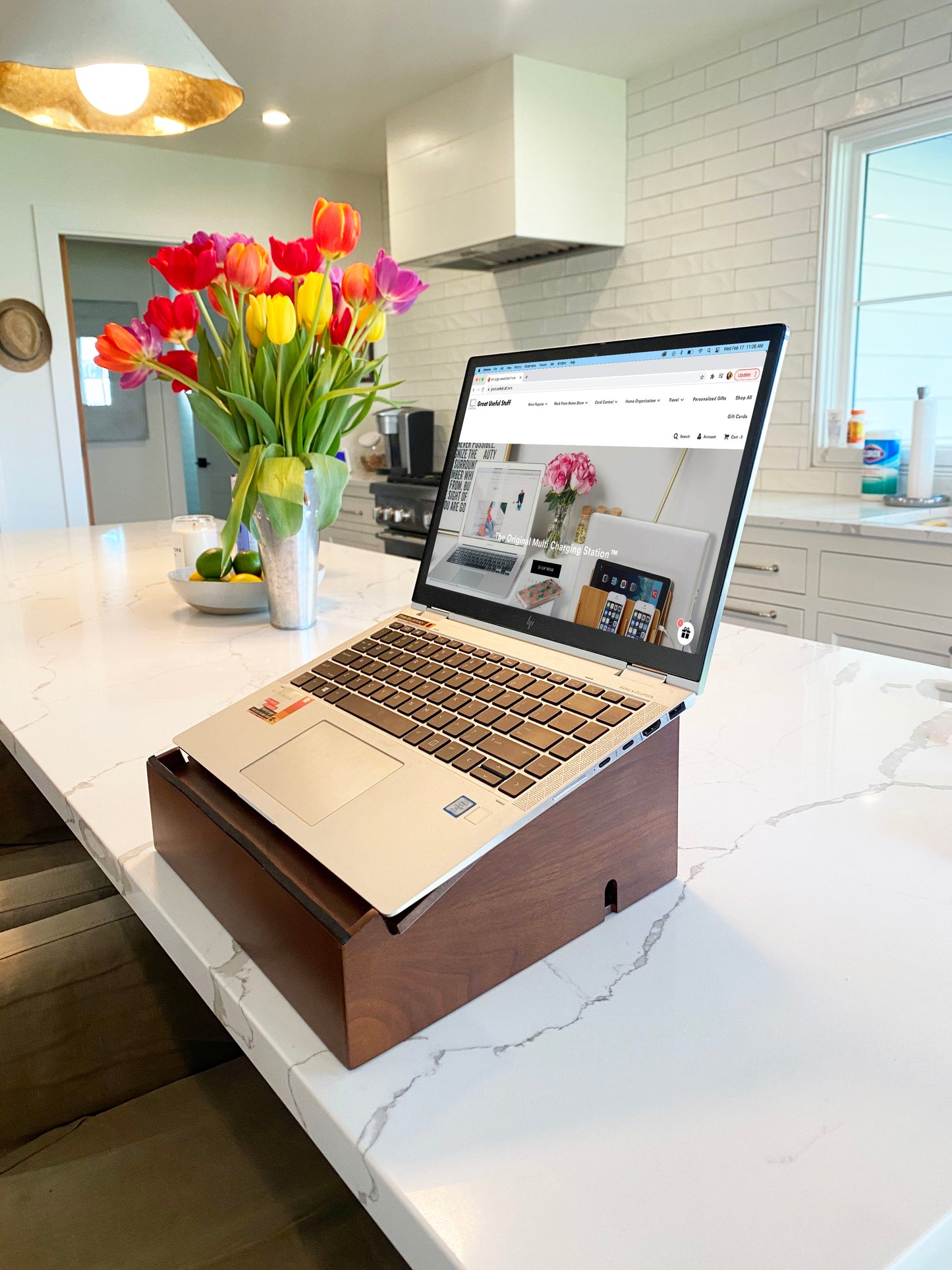 Laptop Stand and Organizer with Built-In Power Hub and Dry Erase Board