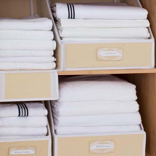 Collapsible Cream Linen Closet Storage for Towels, Sheets and Clothing - Medium, Yellow
