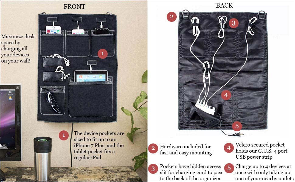 "Wally" Hanging Wall Organizer and Charging Station - Great Useful Stuff