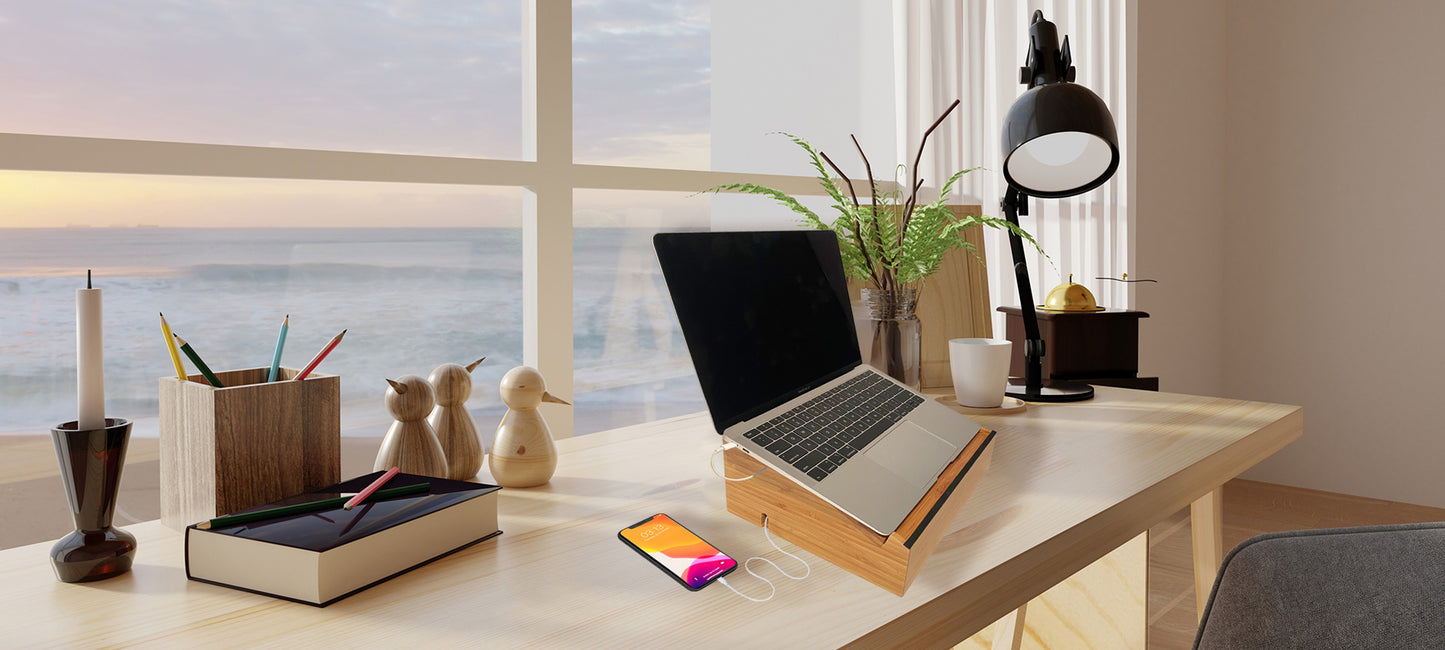 Laptop Stand And Organizer with Built-In Power Hub And Dry Erase Board - Great Useful Stuff - NEW