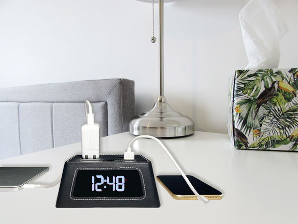 New! Power Hub Ultra with Alarm Clock - Charge up to 6 devices using 1 wall outlet - Great Useful Stuff - Black