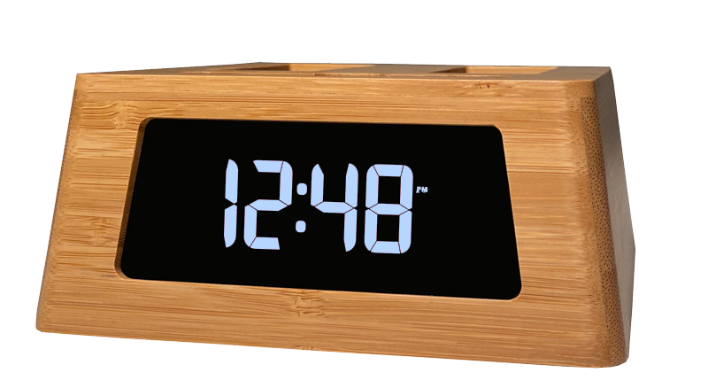 New! Power Hub Ultra with Alarm Clock - Charge up to 6 devices using 1 wall outlet - Great Useful Stuff - Bamboo