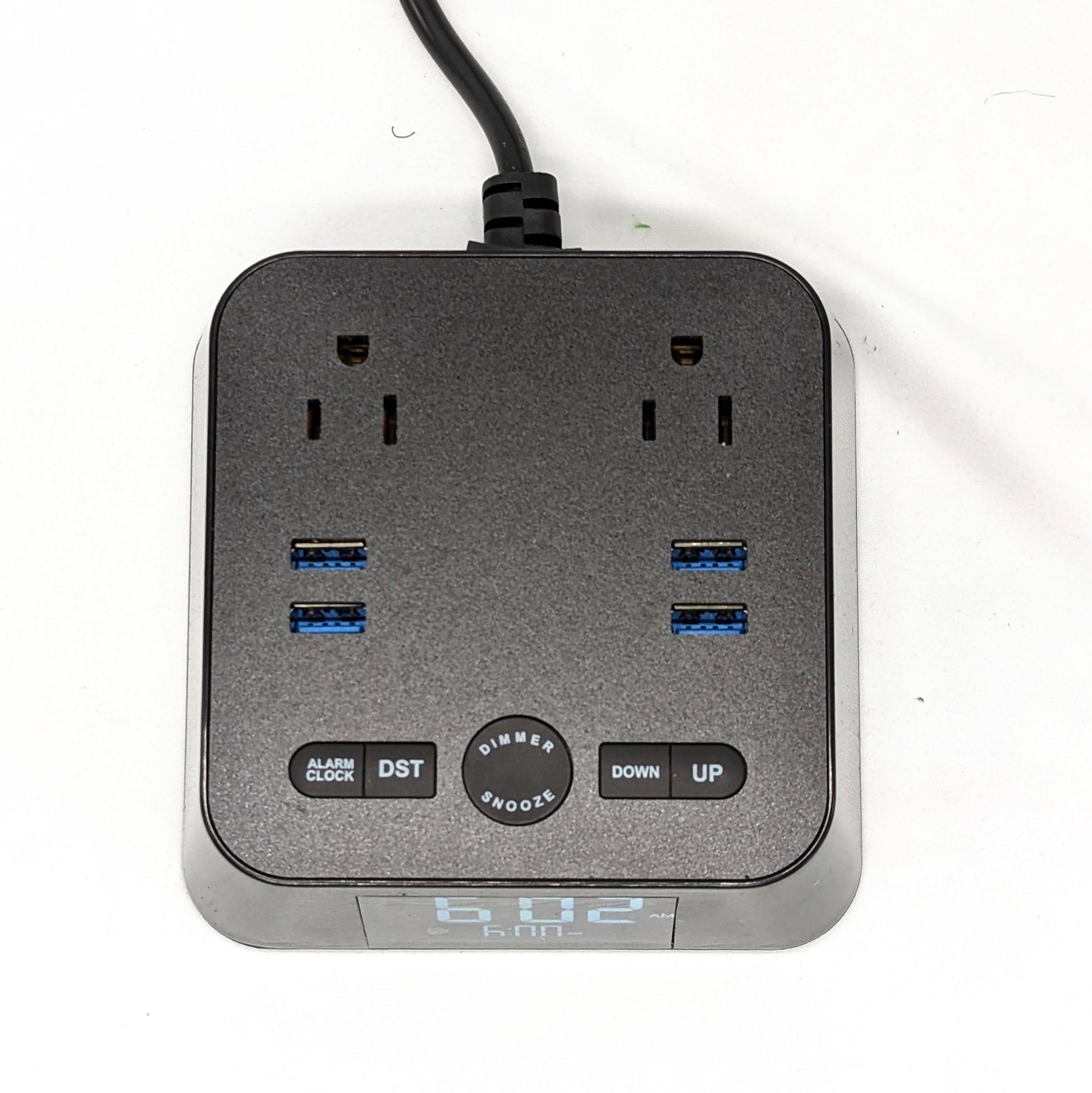 New! Power Hub Ultra with Alarm Clock - Charge up to 6 devices using 1 wall outlet - Great Useful Stuff - No Cover