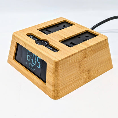New! Power Hub Ultra with Alarm Clock - Charge up to 6 devices using 1 wall outlet - Great Useful Stuff - Bamboo