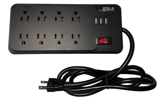 GUS Essential Extra Large 8 A/C + 3 USB Power Strip 