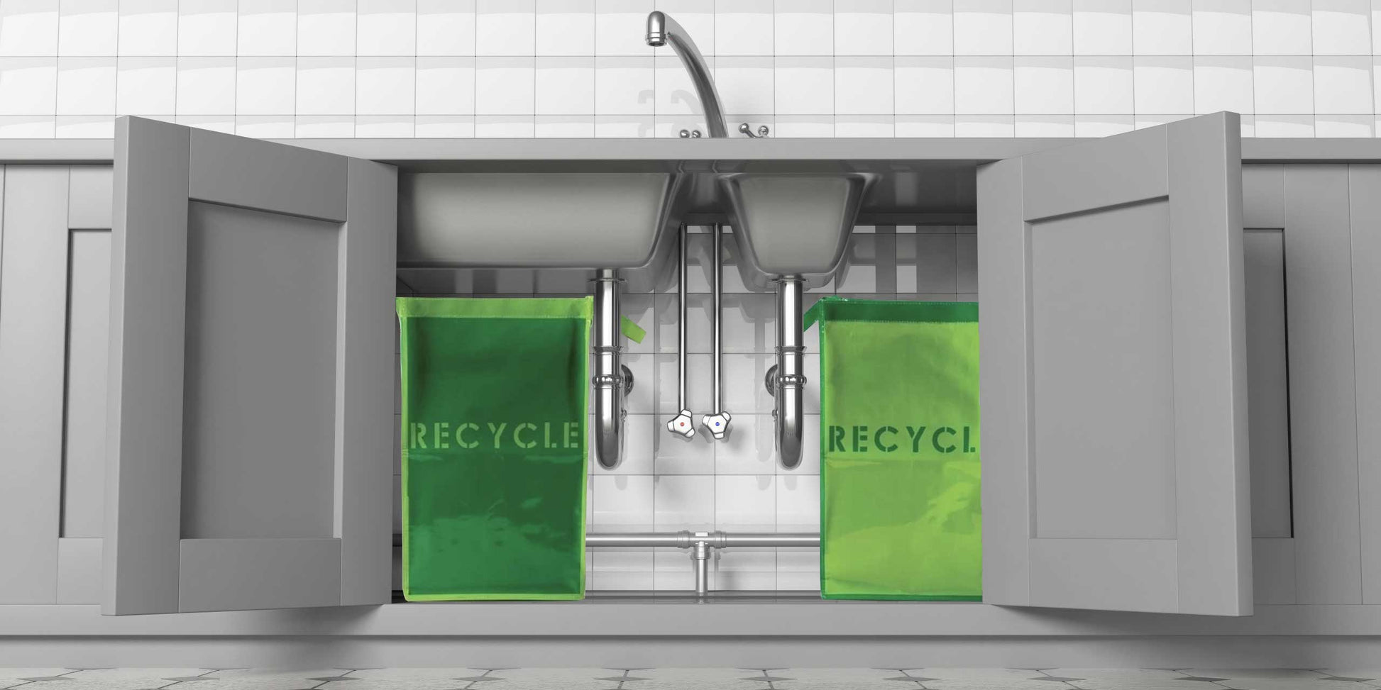 Recycling Bags Dual Size <br>Green Tint w/ Blue Recycle - 200